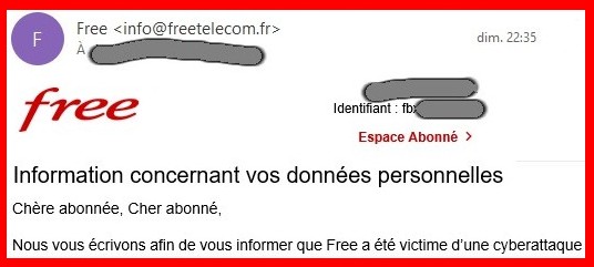 Alerte sur vol de données personnelles abonnés Free Freebox Freemobile