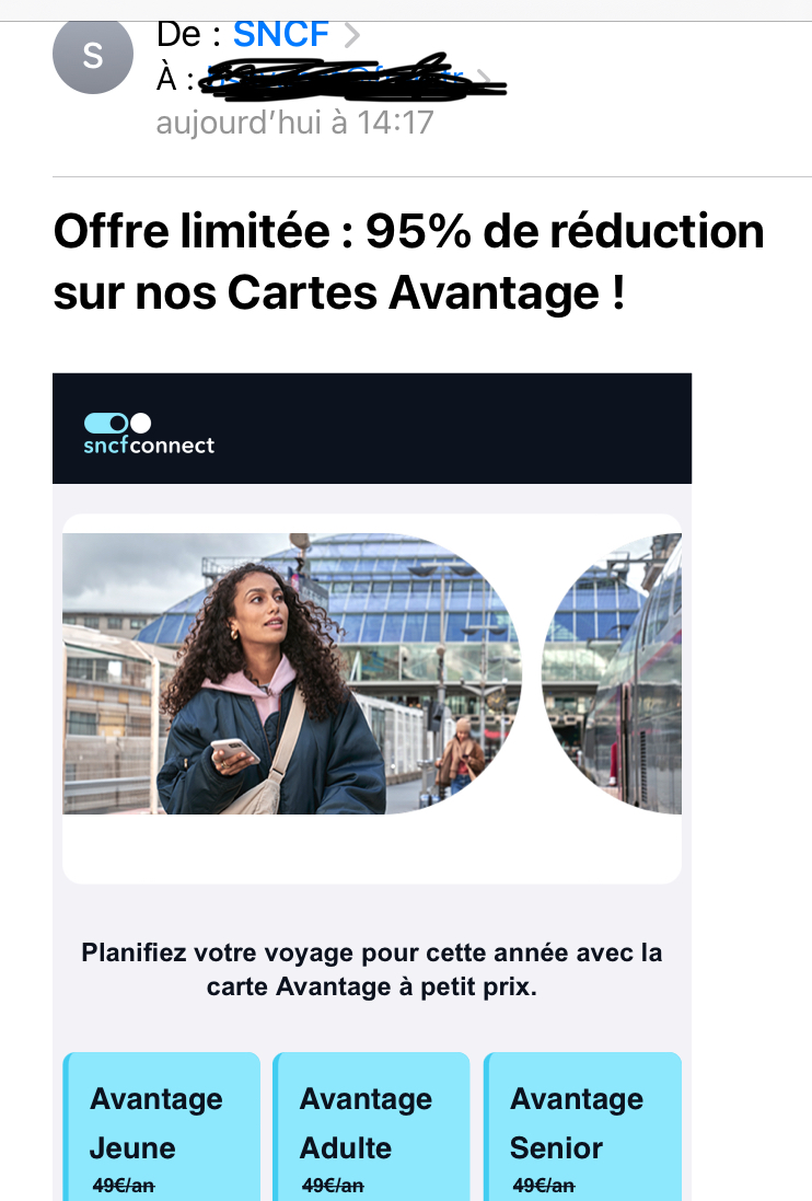 Mail prétendument envoyé par la SNCF