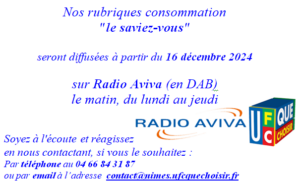 Nos rubriques Conso « Le saviez-vous » sur radio AVIVA à compter du 16/12/2024